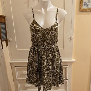 Olive green floral spaghetti strap dress Sz S